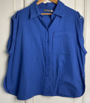 Neuwertige Samt lässige Bluse Damen Gr. XL kobaltblau neu Baumwolle Gaze ärmellos