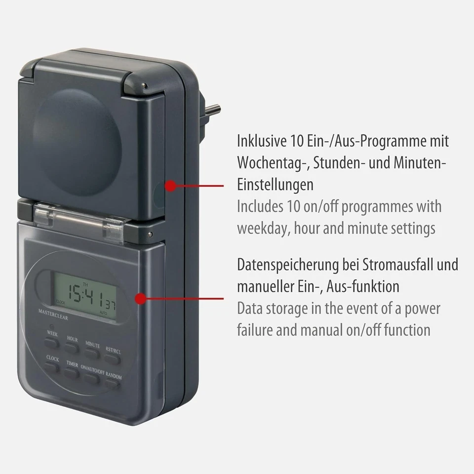 Brennenstuhl Digitale Zeitschaltuhr IP44 Timer Außenbereich Kindersicherung - Bild 4 von 4