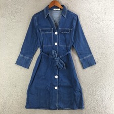 MEBON by Machine Jeans Dress Womens L Shirt Dress Button Front Casual Denim Blue
