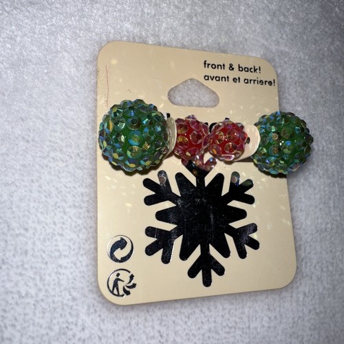 Orecchini Claire’s Holiday sfere scintillanti rosso verde fronte e retro borchie glitter nuovi con etichette - Foto 3 di 3