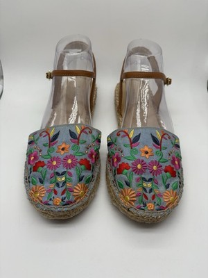 Talbots Izzy D Orsay Embroidered Chambray Espadrille Sandals, 9M