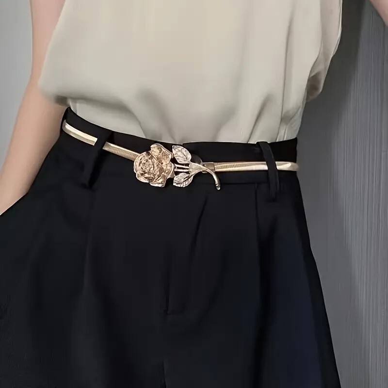 Cinturón elástico elástico nudo de metal para mujer cadena de flores ajustado ajustable venta