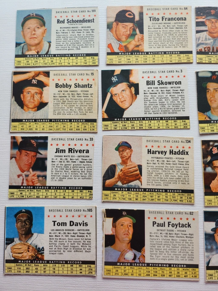 1961 Post Cereal LOT (16) Baseball VINTAGE Cards SKOWRON + SHANTZ + RED EX EX++ - Image 2 of 3