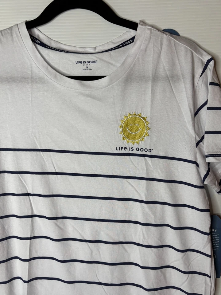 NUEVO CON ETIQUETAS Camiseta Life is Good Sleep MUJERES Rayas Ligera Refriamiento Pijama Camiseta S Foto 2 de 4