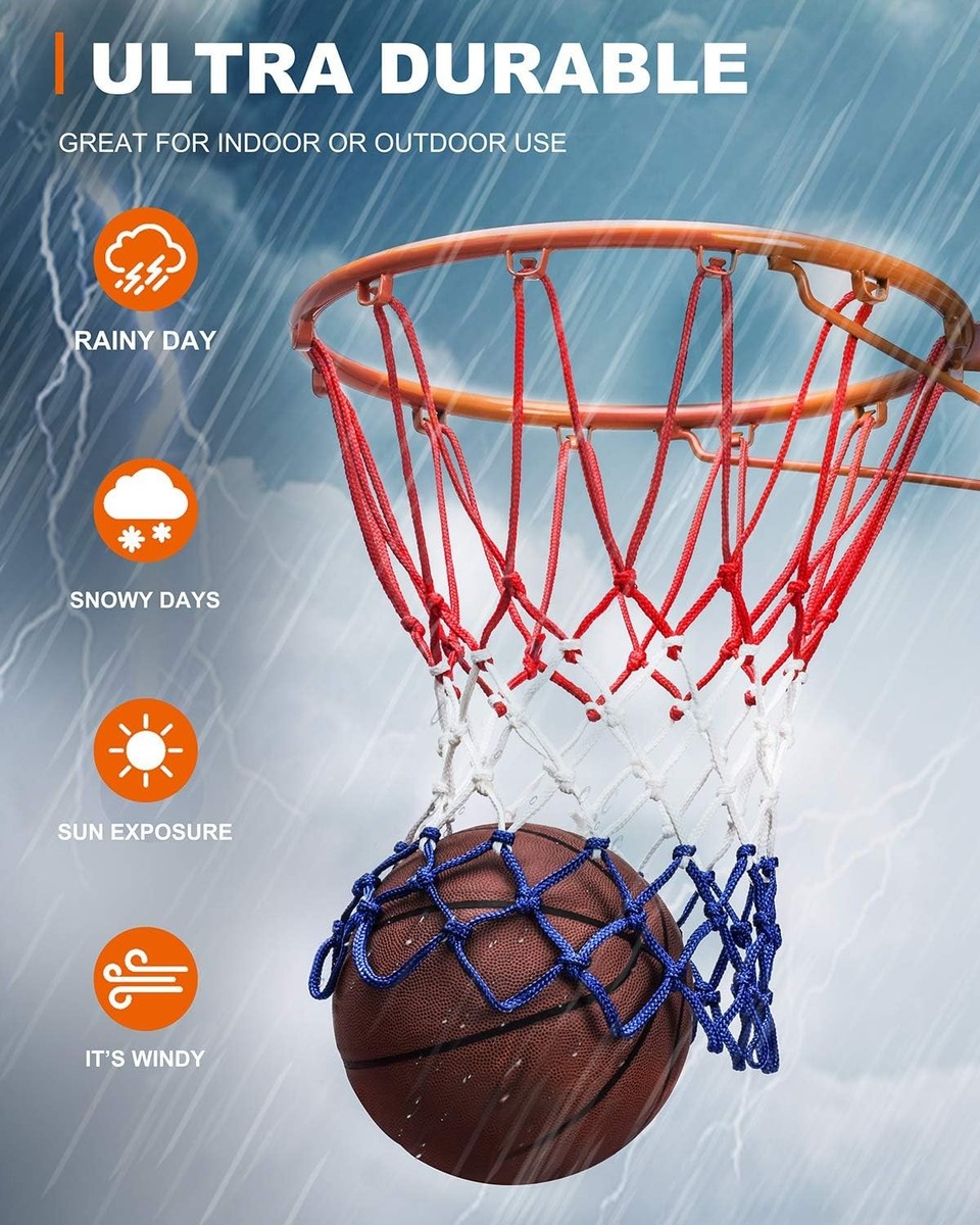 2 Pcs Heavy Duty Basketball Hoop Net - 12 Loop Standard Indoor Or Outdoor Nylon Braided Multicolor Duty Basketball Net Strong And Durable Replacement Basketball Net Basketball Accessories
