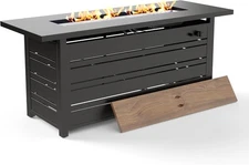 57" Propane Fire Pit Table 50,000 BTU Outdoor w/Removable Lid Glass Rocks Black