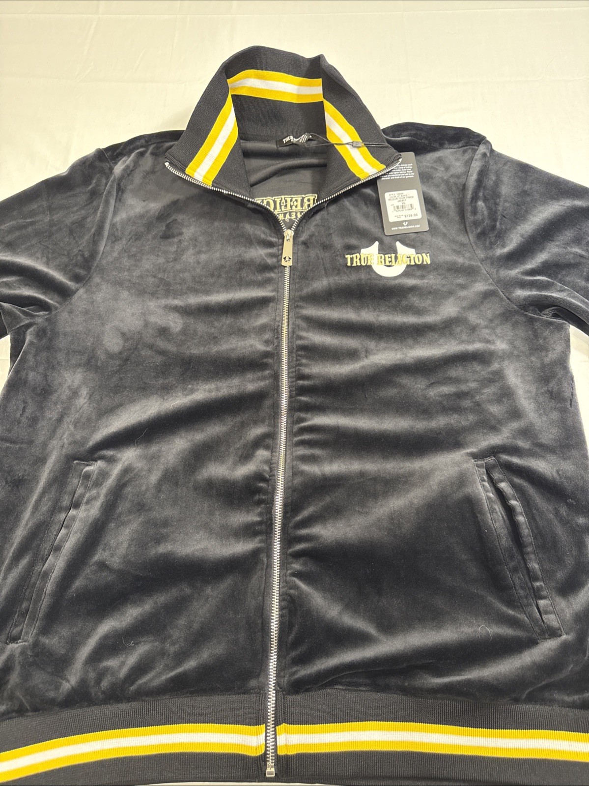 True Religion MENS XL Velour Tour Logo JETT Black Full Zip NWT TRACK JACKET thumbnail 2