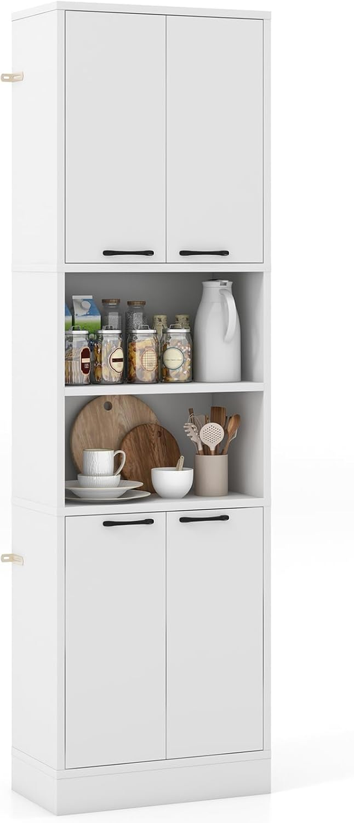 Kitchen Cupboard Tall White Pantry Cabinet 190cm 4 Door Shelves Sideboard Unit