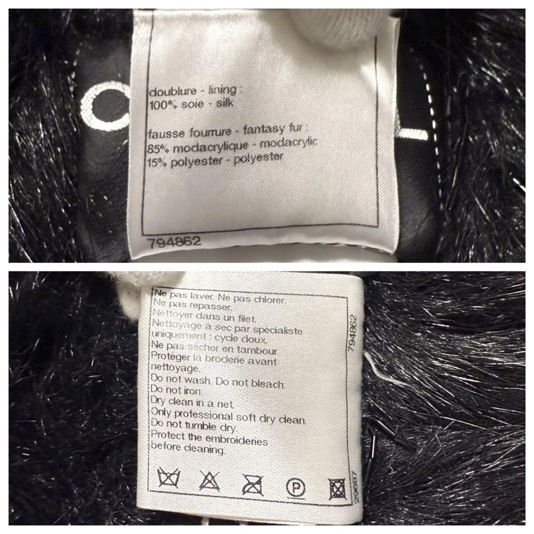 Autentico Cardigan Bolero Chanel Decorativo Perline Pelliccia 34 Nero