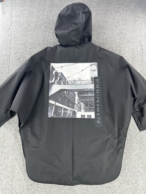 Zara Jacket Mens Large Black Lined Hooded Heavyweight Poncho Raincoat RARE