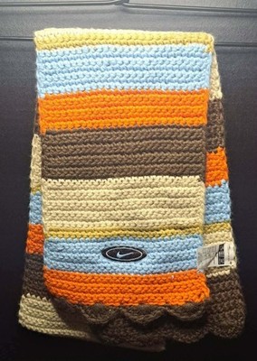 Nike Knit Scarf ~ Striped Multicolored Crocheted Swoosh Design Fall / Winter