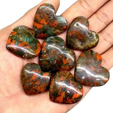 7 Pcs Natural African Bloodstone Jasper 27-33mm Heart Shape Loose Gemstones Lot