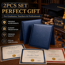 2PCS A4 Award Certificate Portfolio PU Leather Album Case for Diploma Documents