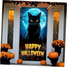 Halloween Black Cat Door Cover 35x71 Inches