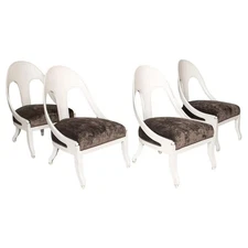 Set of 4 Michael Taylor for Baker Spoonback Slipper Chairs Vintage White Lacquer