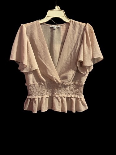 Blashe Womans Beige Blouse With Flutter Sleeves