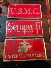 United States Marines Metal License Plate Frame Lot of 3 Red Gold