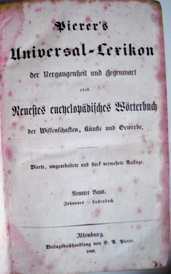Pierer's Universal Dictionary Past and Present 9. Volume 1860