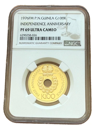 Papua New Guinea 1976 FM Gold 100 Kina NGC PF69UC Independence Anniversary