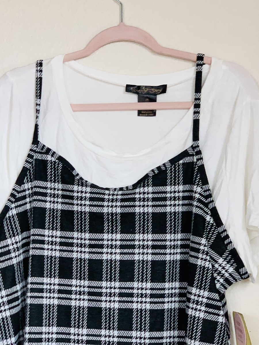 NWT Women Coco And Shay plus Size 2XL White And Plaid 2pcs braces
