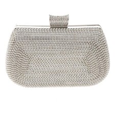 Silver Tone Metal Glitter Fabric Rhinestone Clutch Evening Bag TLX172-SIL