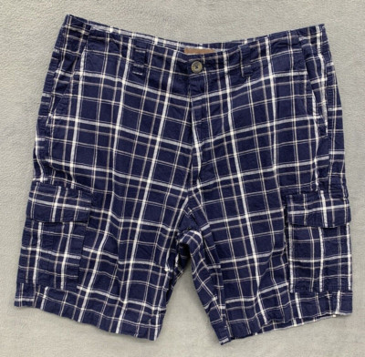 Great Northwest Cargo Shorts Mens Size 40 X 10 Blue White Check RN 29360