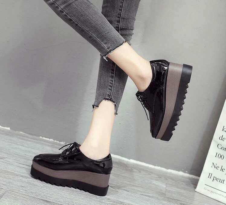 Mujer Moda Juvenil Con cordones Plataforma Informal Tenis Creepers Cuña Tacón Zapatos Foto 3 de 4