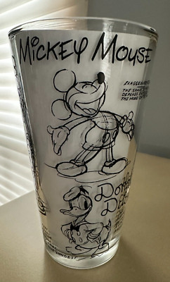 Disney Sketchbook 16 oz Tumbler Glass Mickey Minnie Donald Pluto Goofy