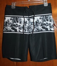 OLD NAVY Men's Sz 28 SWIMMING/BOARD SHORTS black/white; unlined NWT