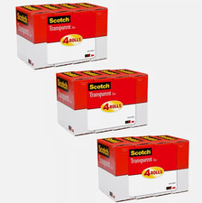 3 Packs 3M Scotch Transparent Tape 3/4" x 27.7 yd 4 Rolls/Pack, Total 12 Rolls 