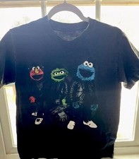 Sesame Street Run DMC Hip Hop T-Shirt Black Elmo, Grouch, Cookie Monster Medium