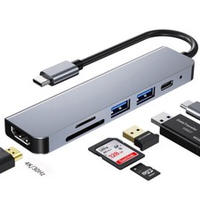 6 in 1 USB-C Type C Hub to HDMI 4K Output SD/TF Card Reader USB 3.0 USB2.0