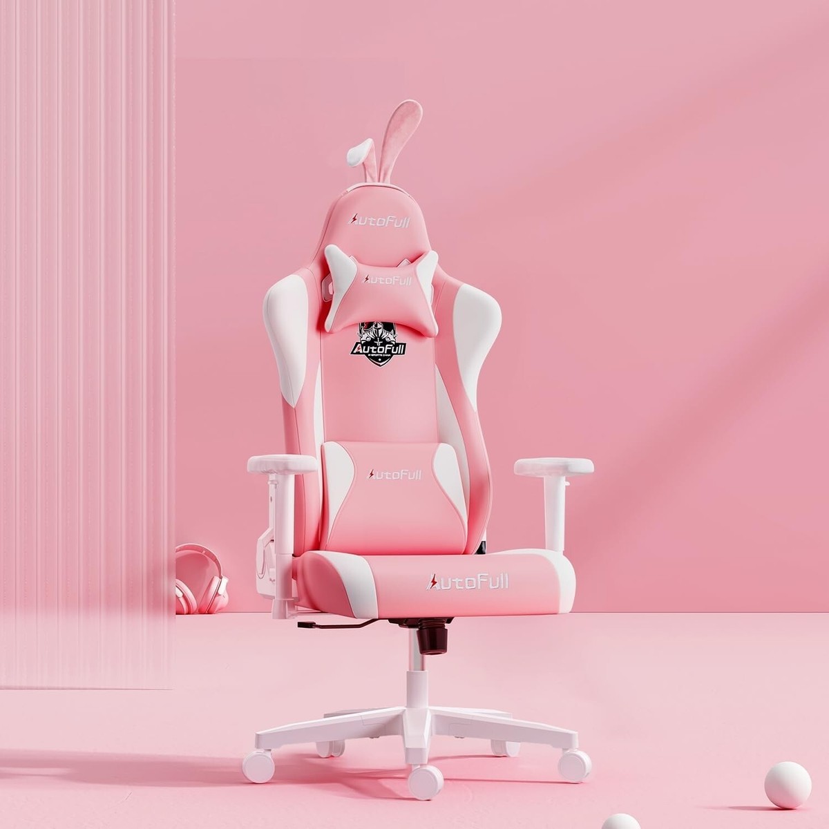 【ITページ 】ピンクのボタン留めアームチェア フリンジ付き／② AutoFull C2 Gaming Chair Pink rabbit ears Kawaii ‎AF055PME-CB