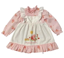 Vintage Strawberry Shortcake Pinafore Apron Pink Dress No Size Tag Pinny Toddler