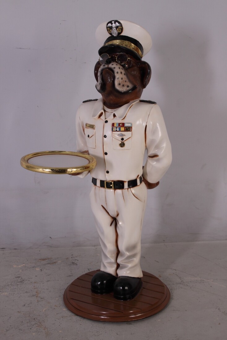 Admiral Military Bulldog Butler In Uniform Life Size Statue Dog Theme Decor Prop