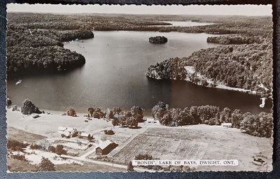 vtg postcard DWIGHT Ontario 1956 Bondi Lake of Bays Aerial View RPPC Canada