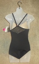 GK Elite Black Rhinestone Cami Leotard Leo DB121 Size AL L Large Adult