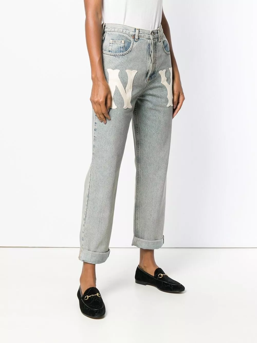 Neuf avec étiquettes jean coupe détendue Gucci x NY Yankees brodé lumière taille 30 1300,