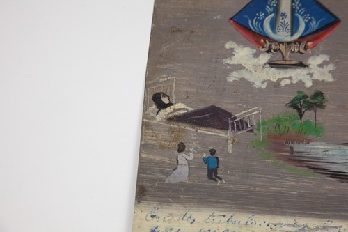 1950's Mexican Ex Voto Painting on Tin, Boat and Sick Person, Retablo Folk Art - Picture 3 of 10
