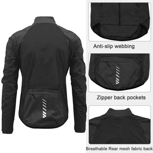 Wulibike Men's Cycling Jacket Packable Windbreaker Lightweight Quick Dry - Picture 3 of 17