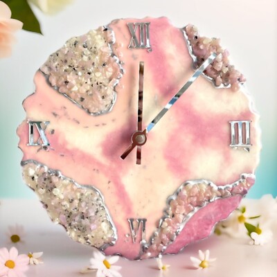 Handcrafted small pink irregular Epoxy resin wall clock