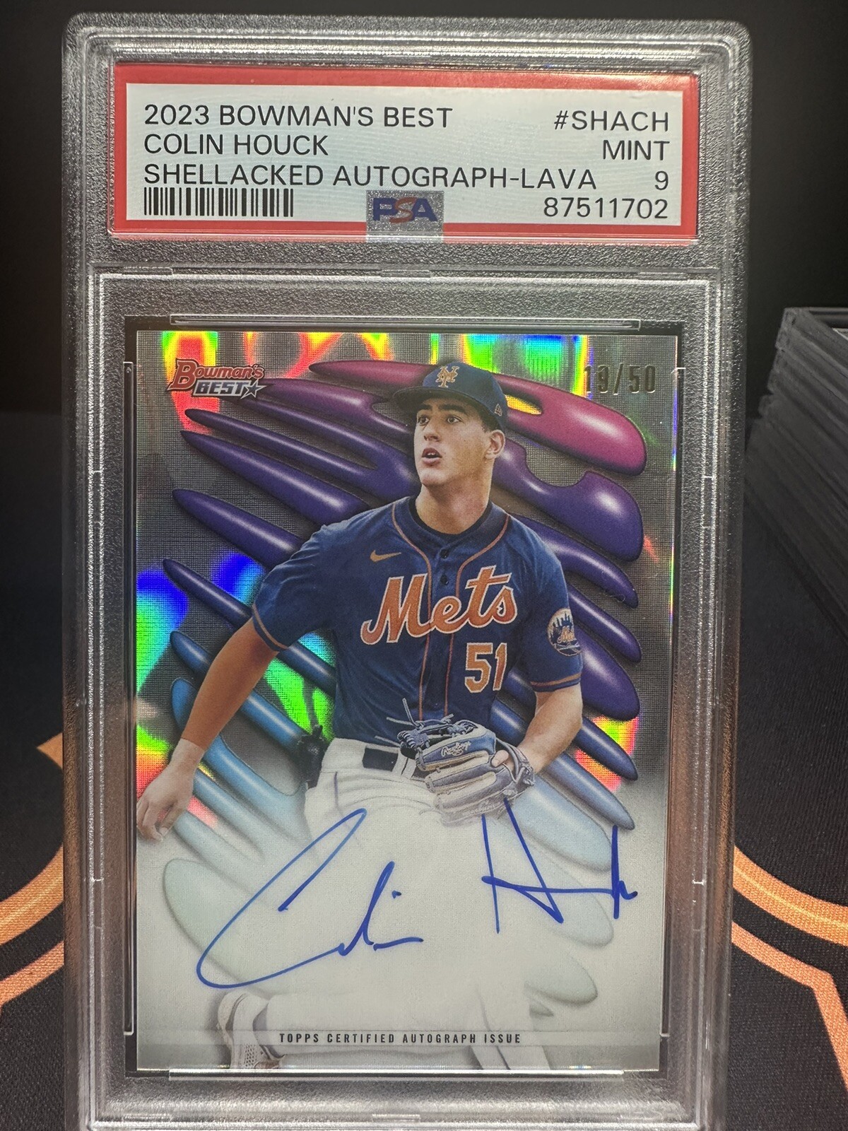 2023 Colin Houck PSA 9 Mint Auto /50 Bowman’s Best Shellacked Lava #SHACH