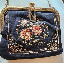 Vintage Needlepoint Tapestry Purse Evening Bag Floral