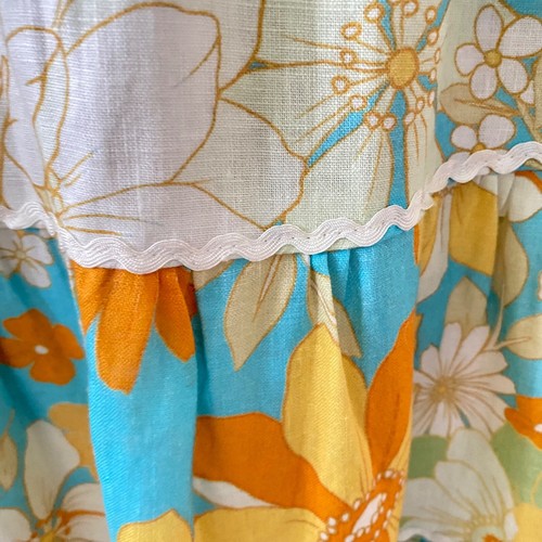 AERE Womens Maxi Skirt Size 8 Floral Orange Blue Linen Tiered Boho Ric Rac Trim - Picture 3 of 15