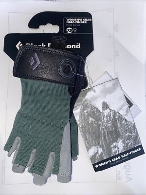 Black Diamond Women Crag 1/2 Half Finger Padded Climbing Glove Green Extra Small
