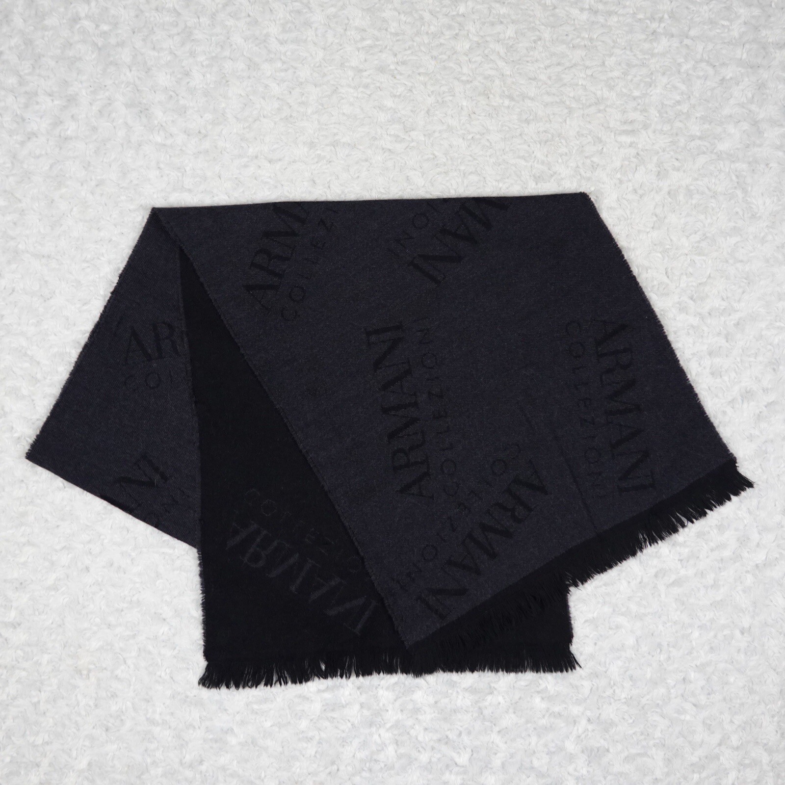 "K260 Armani Collezioni Black Wool Scarf Scarves Shawl 15\" X 68\""