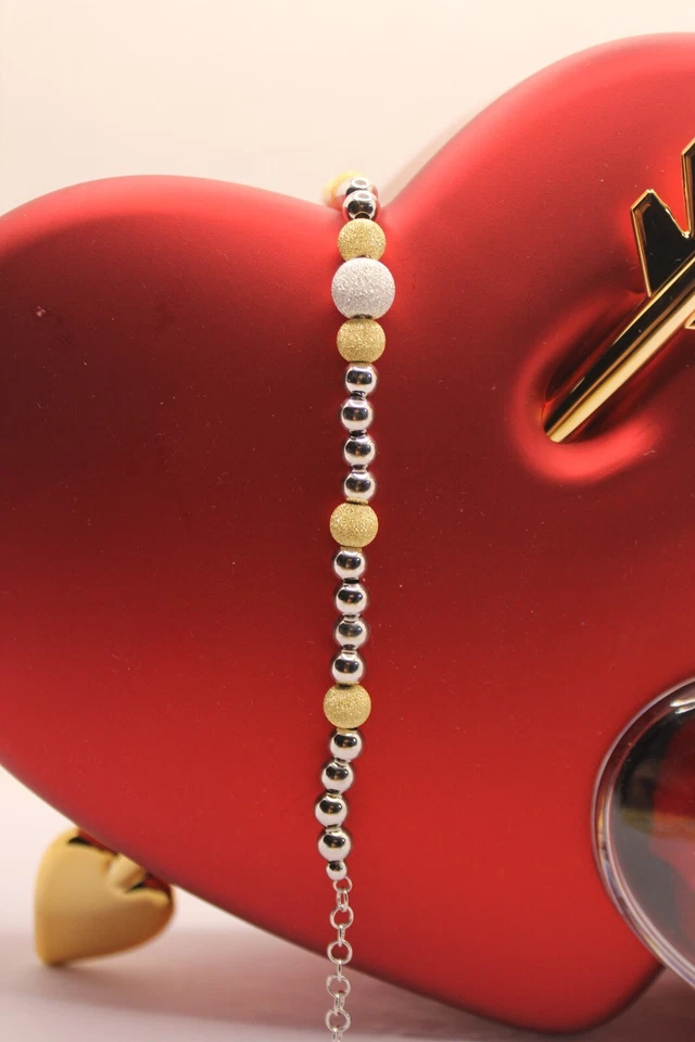 BRACCIALE ARGENTO SFERE LISCE DIAMANTATE MM 5 6 8 CM 16.50-19 DORATO RODIATO - Immagine 4 di 4