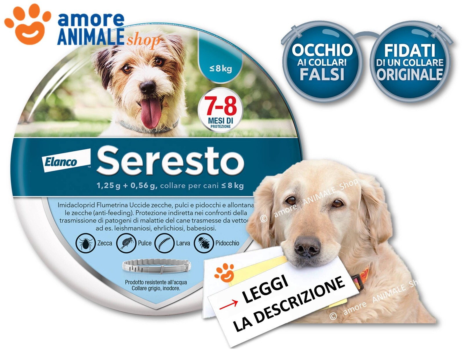 Collare Antiparassitario Seresto Cani < 8kg | Efficacia 8 Mesi Elanco