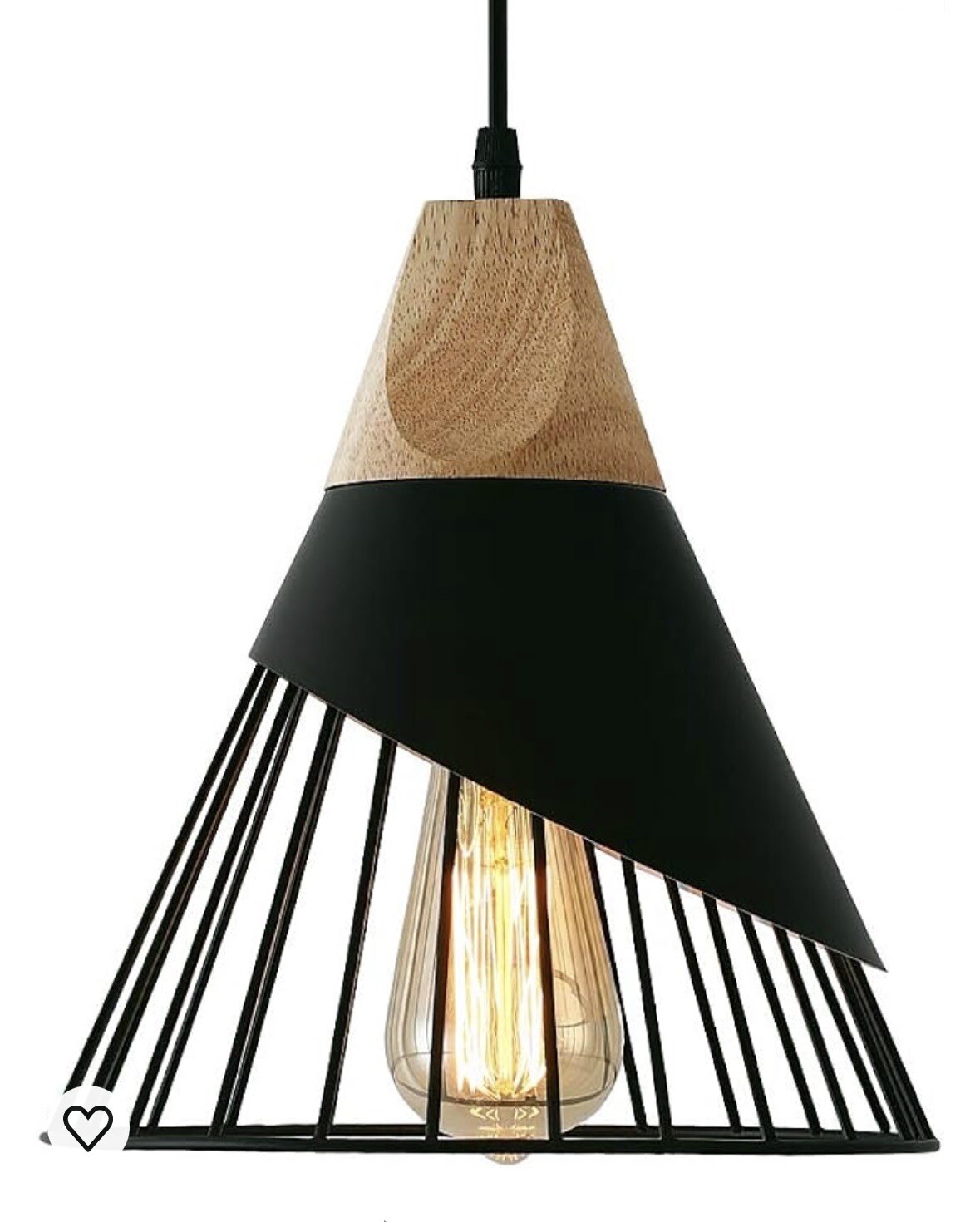 Modern Black Pendant Light Over Kitchen Island, Adjustable Wood Hanging Light Fi
