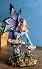 6.25 Inch Nice Blue Fairy Sitting on Mushroom Statue Figurine